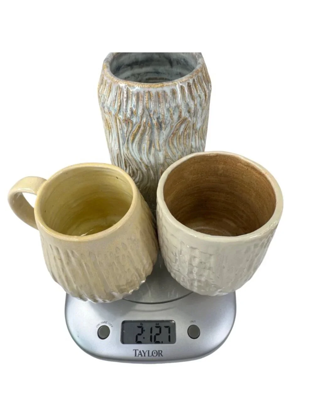 Andrea Art Pottery Handcrafted Ceramic Vase Cups Textured Neutral Glaze Set Of 3 - Picture 10 of 11
